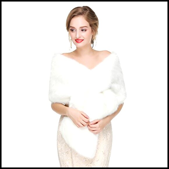 Light ivory faux fur stole faux fur wrap faux fur shawl  Faux Fur Shawl Wrap Elegant Wedding Stole Shrug Cape 1920s Retro Chic